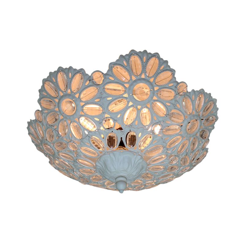 White 3 Lights Ceiling Lamp Art Deco Metal Bowl Flush Mount Lighting Fixture for Living Room
