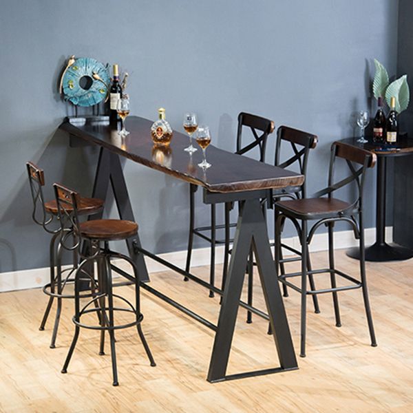 Rectangle Pine Wood Top Bar Table Modern Bar Table with Trestle Base in Black