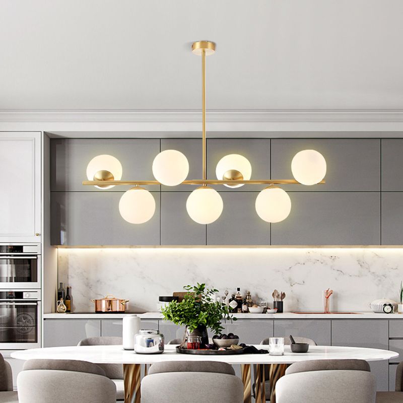 Mid-Century Gold Island Pendant Lighting 7 Light Spherical Glass Island Ceiling Light for Dining Table