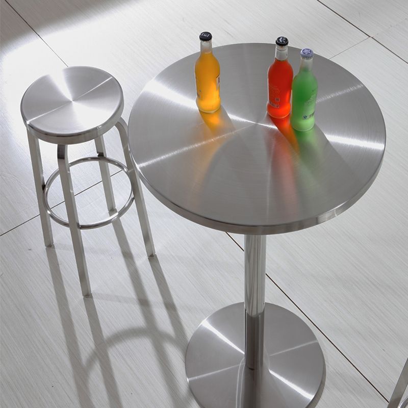 1 Pcs Industrial Silver Counter Stools Stainless Steel Bar Bristol Stools with Round Seat