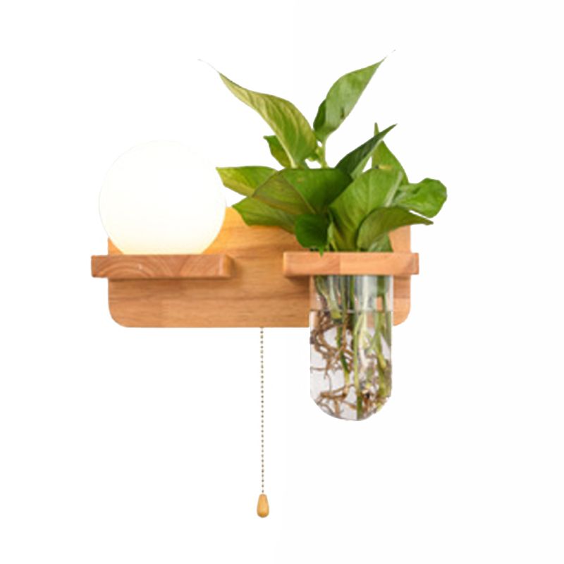Modern Style Wall Light Fixture Wooden Wall Light Sconce without Plants