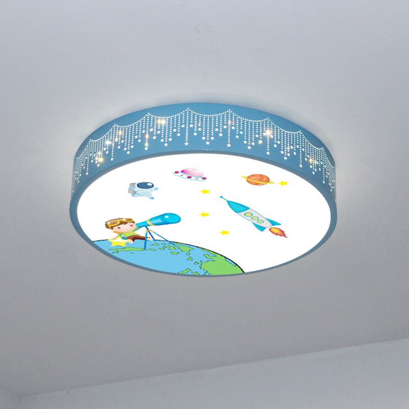 Meteor Dusche Ausschnitte Deckenlampe Kinder Acryl Schlafzimmer LED Flush montiert Licht mit Rocket-Muster in Blau
