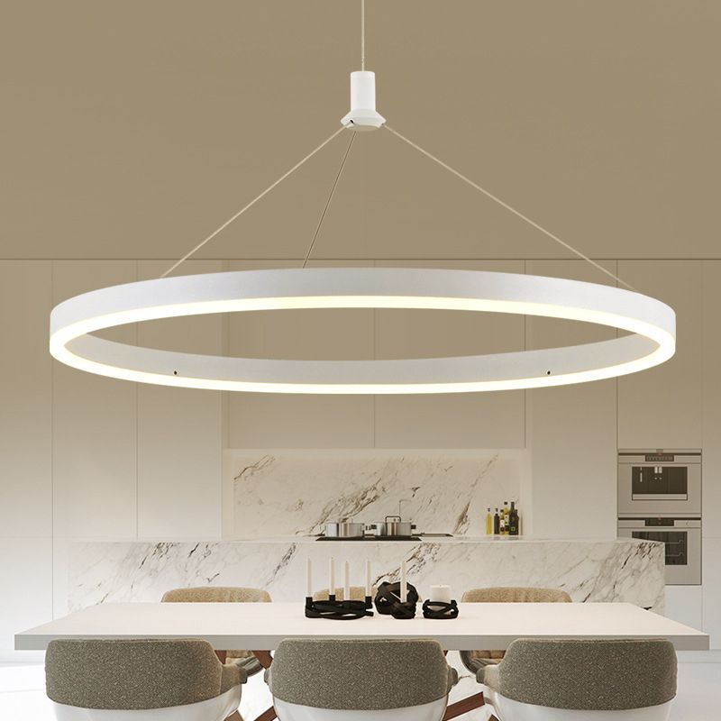 White Loop Pendant Chandelier Simplicity 12"/16"/47" Dia LED Acrylic Hanging Light Fixture with Adjustable Cord Grip