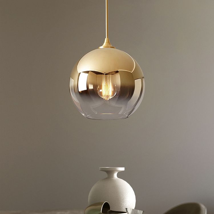 Oro 1 ciondolo luce leggera leggera di metà secolo moderna fumato sferico vetro soggiorno lampada appesa