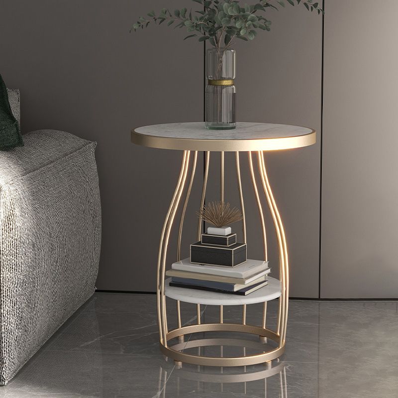 Modern Slate Round Side Table 19.6-inch Metal Pedestal End Table with Shelf