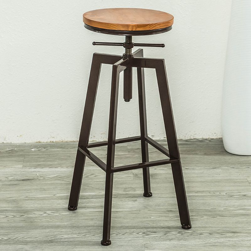 Modern Armless Counter Stool Iron Bar Stool with Wooden Seat and Pedal