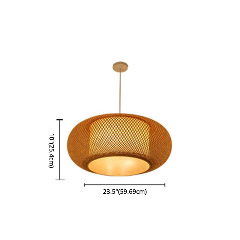Chinese Drum Pendant Lighting Fixtures Rattan Hanging Light with Hanging Cord for Restaurant