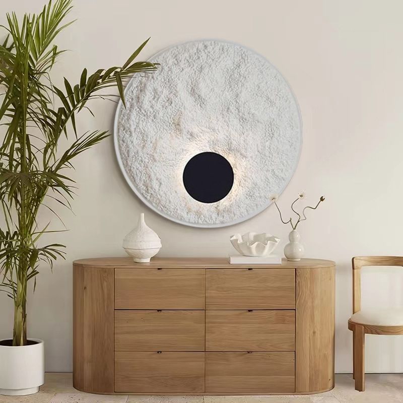 White Modern Metal Wall Sconce Circle Shape Wall Light with Resin Shade for Bedroom