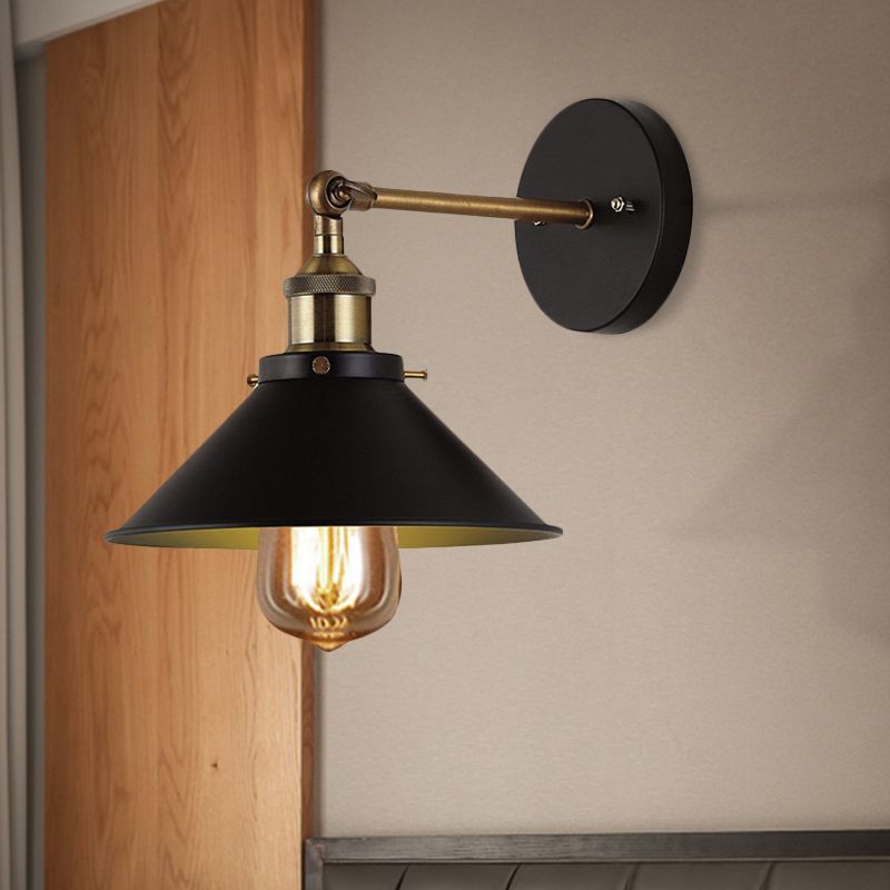 Industrial Stylish Cone Wall Sconce 1 Light Metallic Wall Mount Light in Black for Living Room, 2 Packs