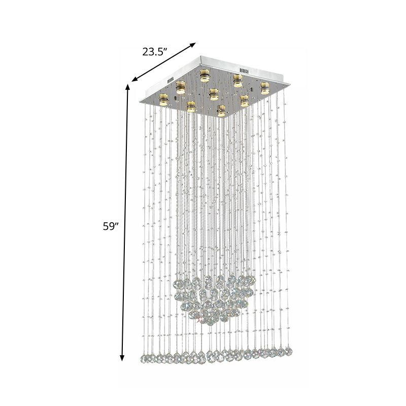 Teardrop Flush Mount Contemporary Crystal 9 Heads Nickel Close to Ceiling Lighting