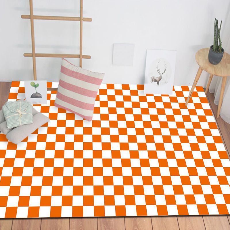 White Modern Rug Polyester Simple Plaid Pattern Rug Non-Slip Backing Rug for Living Room