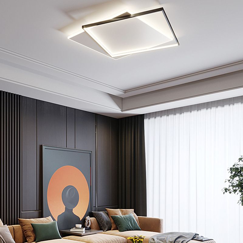 Metal Geometric Flush Mount Fixture Modern 2 Lights Flush Light Fixture in White