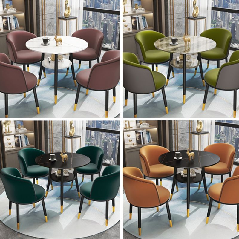 Traditional Luxury Dining Table Round Sintered Stone Table with Black Frame