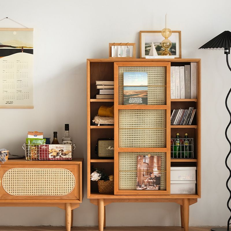 Closed Back Bookshelf Solid Wood Contemporary Bookcase with Doors