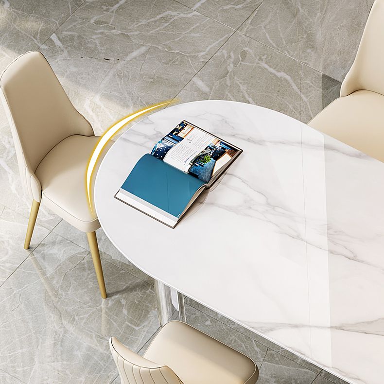 Sintered Stone Top Dining Table Modern White Table with Acrylic Double Pedestal