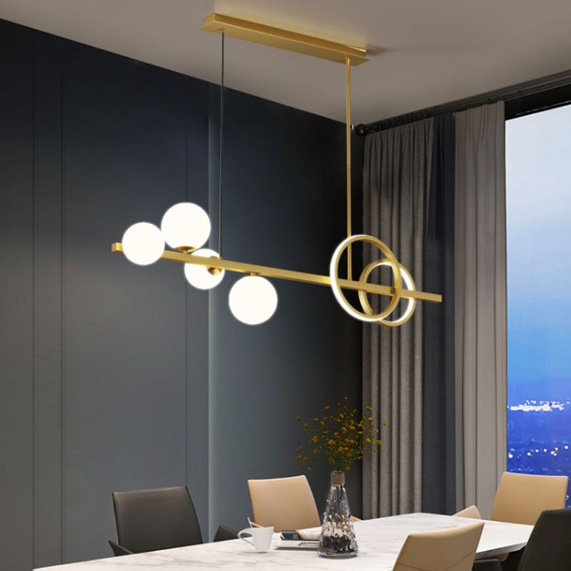 Luces colgantes de restaurantes de múltiples cabezas de geometría moderna de geometría con sombra de vidrio blanco