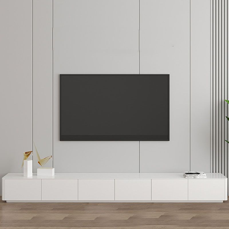 Modern Style White TV Stand, Stone/ Wood TV Console with Drawers
