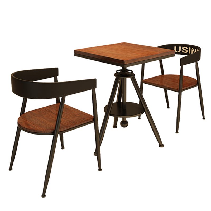 Solid Wood Industrial Dining Table Adjustable Square Table with Black Frame for Dinning Room