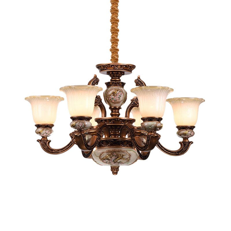 Metal Swooping Arm Ceiling Chandelier Traditional Style 6/8 Lights Guest Room Suspension Light