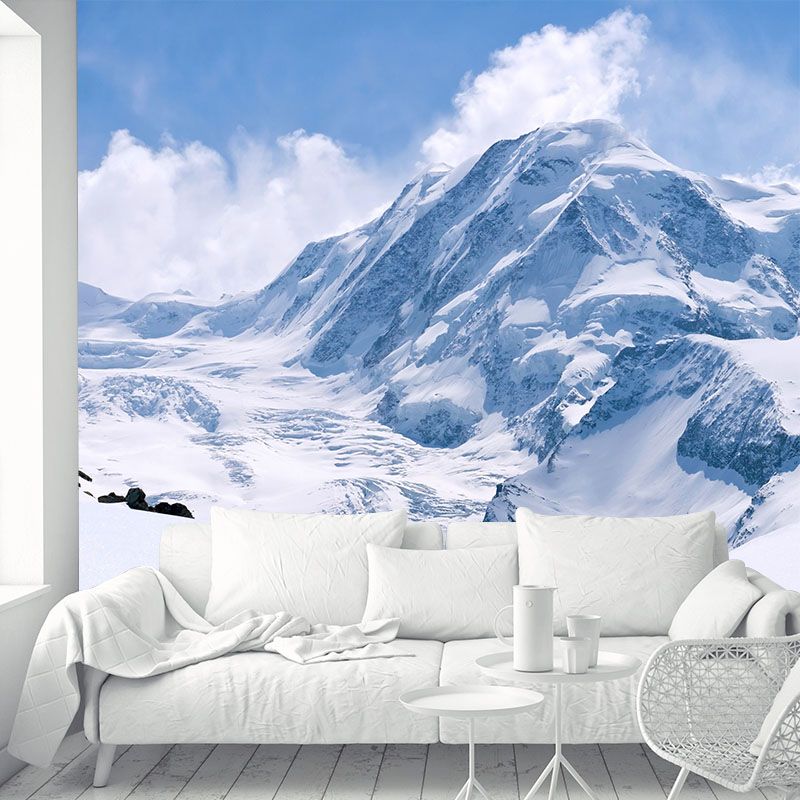 Modern Sunny Mountains View Mural Non-Woven Waterproof Blue Wall Decor for Bedroom