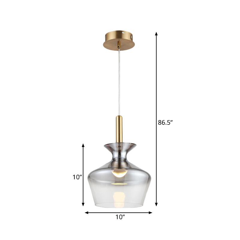 Cup Shaped Ceiling Light Post Modern Smoke Gray Glass LED Restaurant Pendant Lamp in Brass