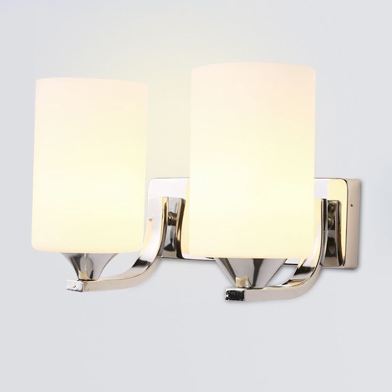 Milk White Cylindrical Glass Wall Lamp Contemporary Simplicity Style Sconce Lighting Fixture in Polished Silver