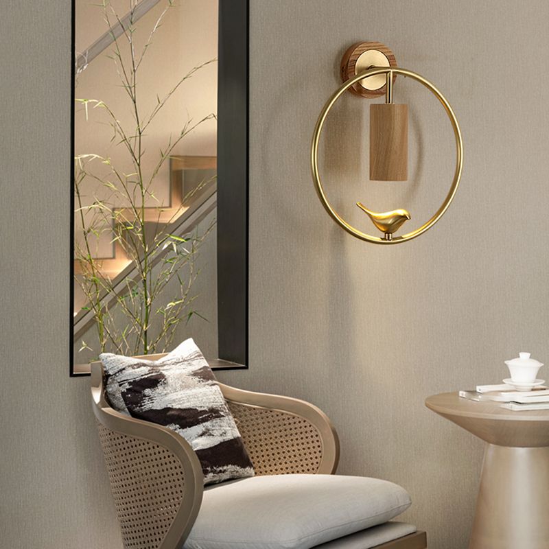Modern Simple Wooden Wall Light Round Shape Wall Lamp for Living Room
