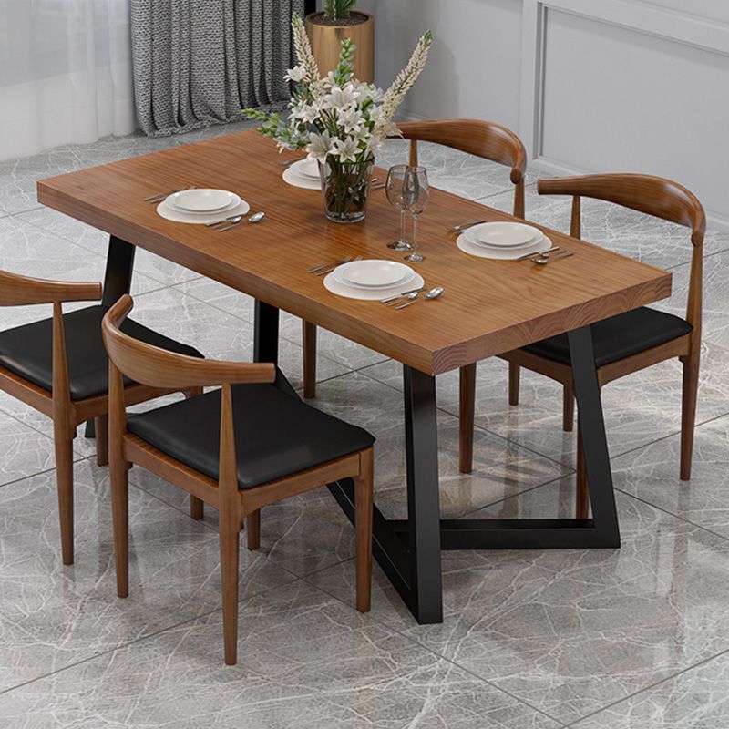 Industrial Brown Wood Top Table Indoor Rectangle Table with Metal Base