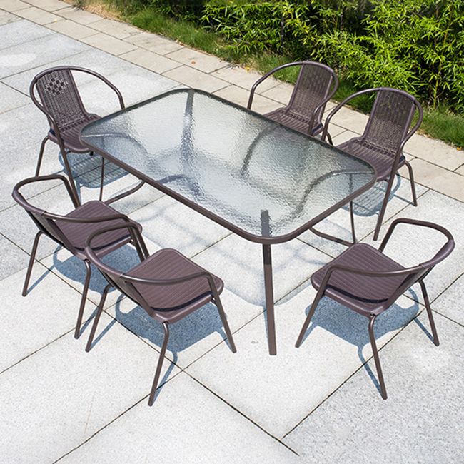 Industrial Tempered Glass Bistro Table Metal Frame Patio Table