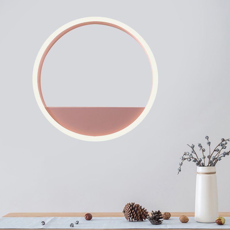 IJzeren hoepel spoelmontage wandlicht macaron roze/blauw 12 "/16" brede led sconce verlichting in warm/wit licht met opslagrekfunctie