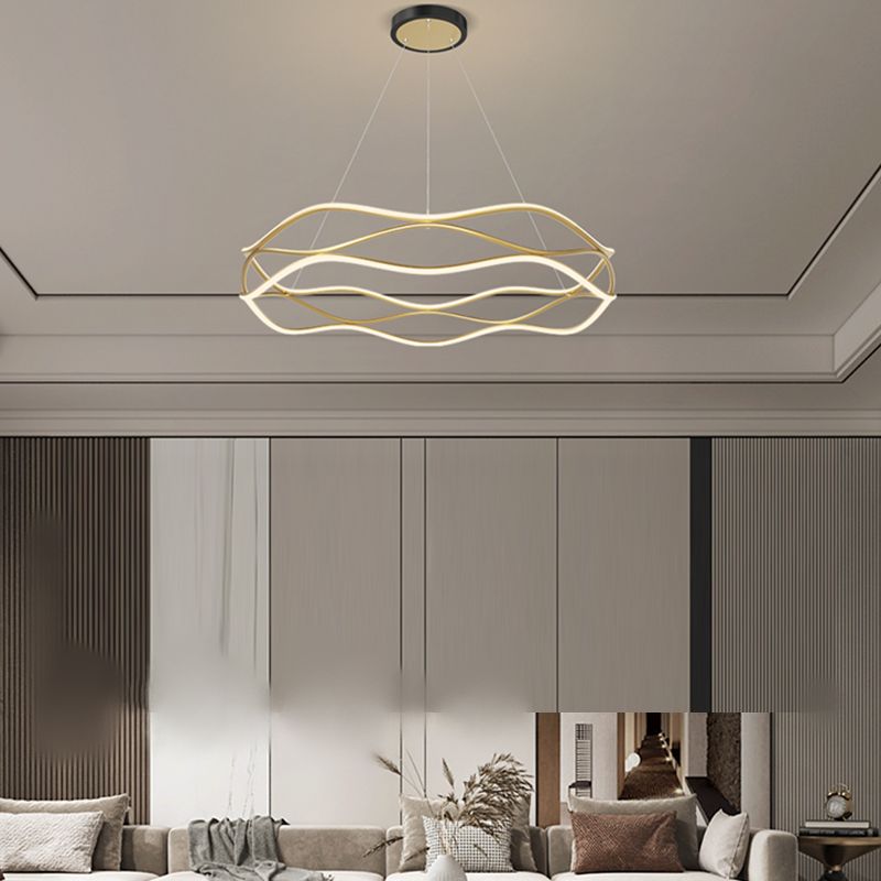 Spiral Shade Metal Chandelier Lights Modern 2- Light Chandelier Lighting Fixtures in Gold