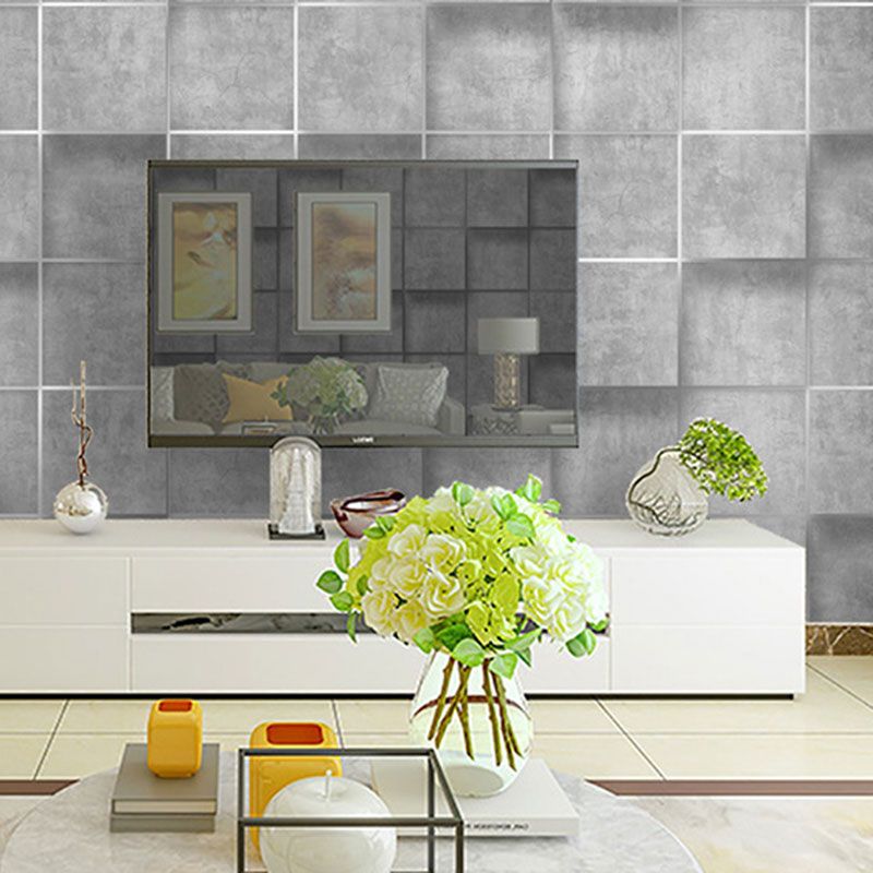 Contemporary Flock Wallpaper Simple 3D Rectangle Non-Pasted Wall Covering, 33' x 20.5"