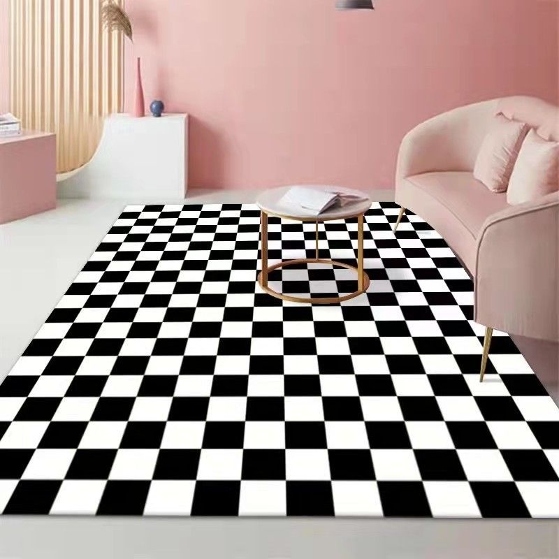 Modern Style Rectangle Shape Rug Lattice Living Room Carpet Polyester Washable Area Rug