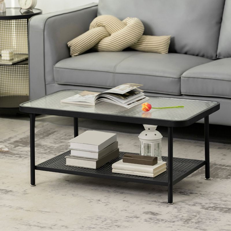 Contemporary Rectangle Coffee Table with Glass Top and 1 Shelf