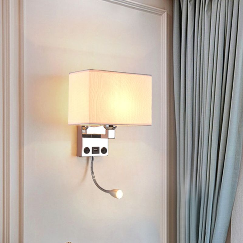 Adjustable Metal Modern Wall Sconce Rectangle Shape Wall Light with Fabric Shade for Study
