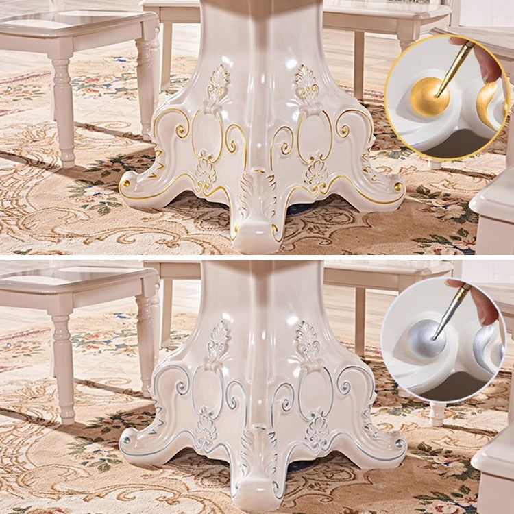 Solid Wood Victorian Round Table White Marble Top Table with Pedestal