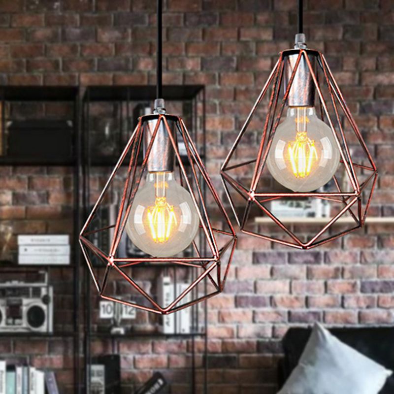 1-leichter Anhänger Deckenleuchte Land Diamantdraht Käfig Schmiedeeisebeiheilige Lampe in Schwarz/Kupfer/Gold für Wohnzimmer