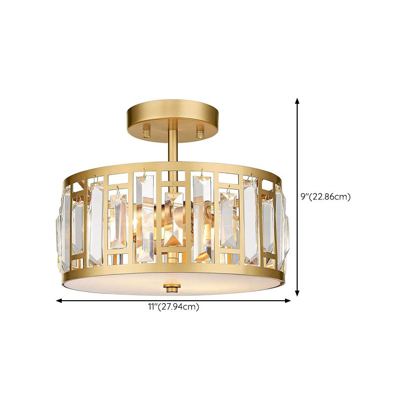 Crystal Semi Flush Contemporary 2 - Light Drum Ceiling Semi Flush in Gold
