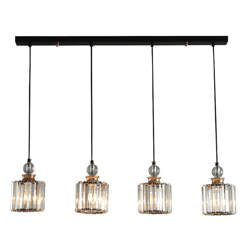 Black Cylindrical Hanging Light Fixture Minimalist Crystal Prism Pendant Lighting for Restaurant