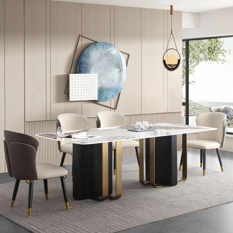 Luxury Sintered Stone Top Table Rectangle Table with Double Pedestal in Black