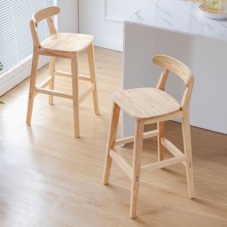 Taburete de bar sin brazos de madera de roble, taburete de bar interior moderno con respaldo y reposapiés
