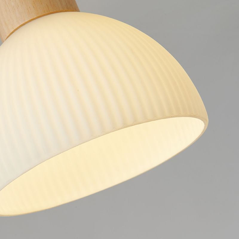 Contemporary Wood Ceiling Light White Shaded Flush Mount Lighting for Home