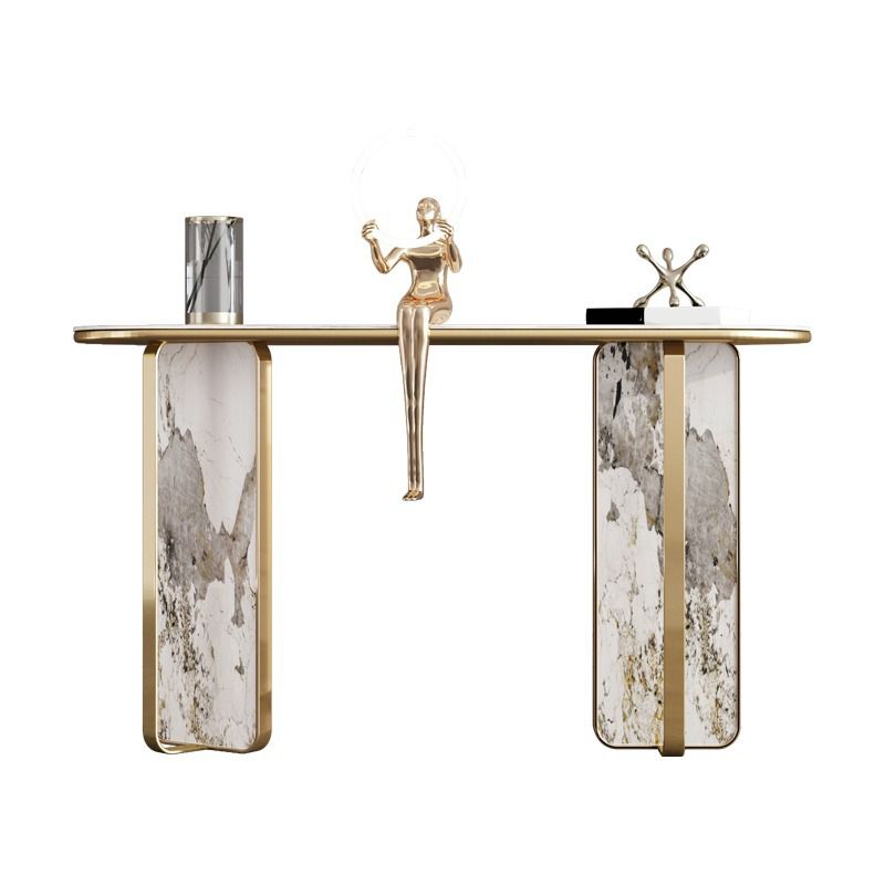 Stone Oval Console Table 33.46" Tall 1-shelf Accent Table for Hall