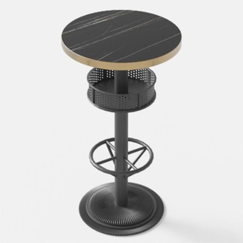 Industrial Style Bar Table Black Wood Bar Dining Table with Storage