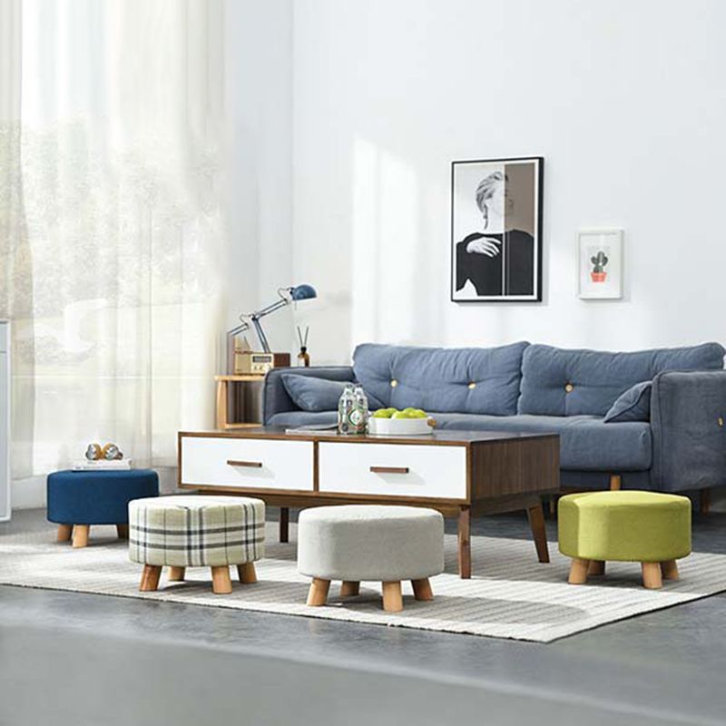 Contemporary Round Ottoman Footrest Plain Cotton Fade Resistant Sherpa Pouf