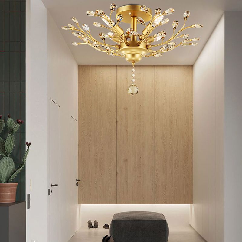 Contemporary Leaf Flush Light Crystal Flush Mount Ceiling Fixture in Black