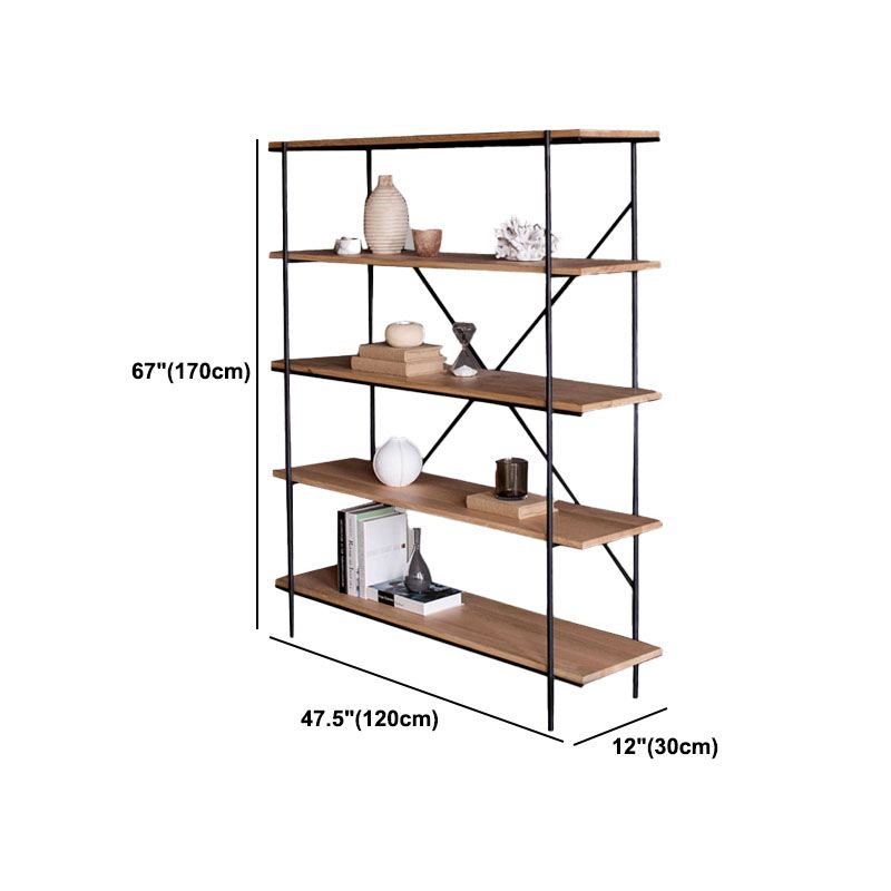 Industriële open etagere boekenplank van 5 plank met ijzeren frame dennenhoutplank