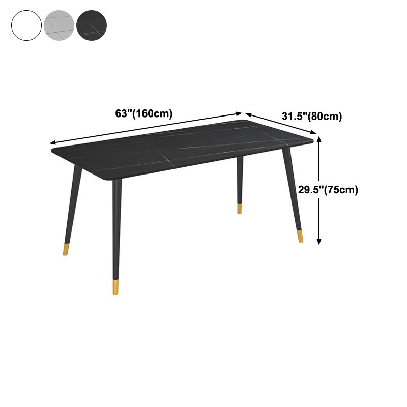 Rectangle Sintered Stone DiningTable Modern Home Kitchen Desk with 4 Black Legs