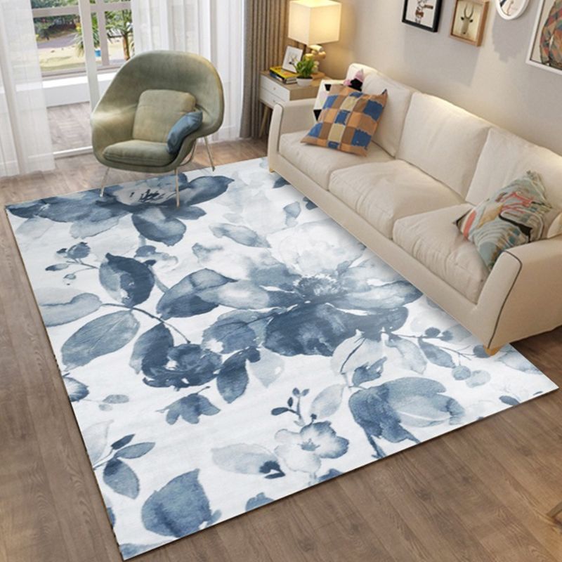 Chic Modern Area Rug Leaf Pattern Polyester Area Carpet Anti-Slip Backing Rug for Living Room