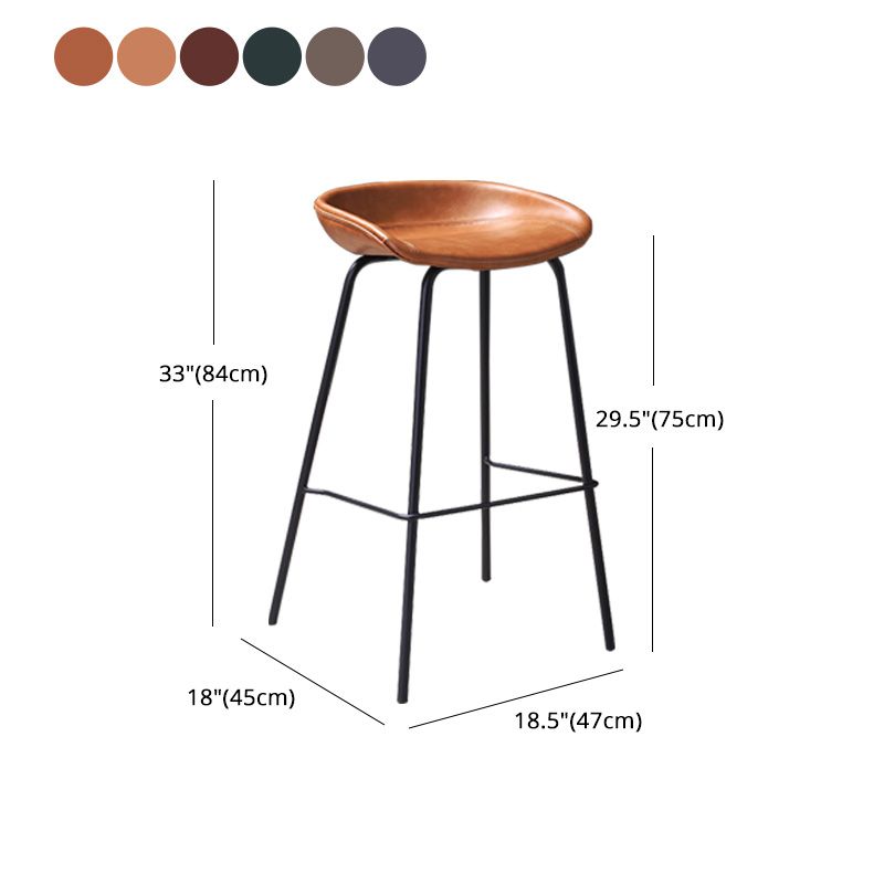 Leather Seat Barstool Industrial Metal Counter Stool with Low Back